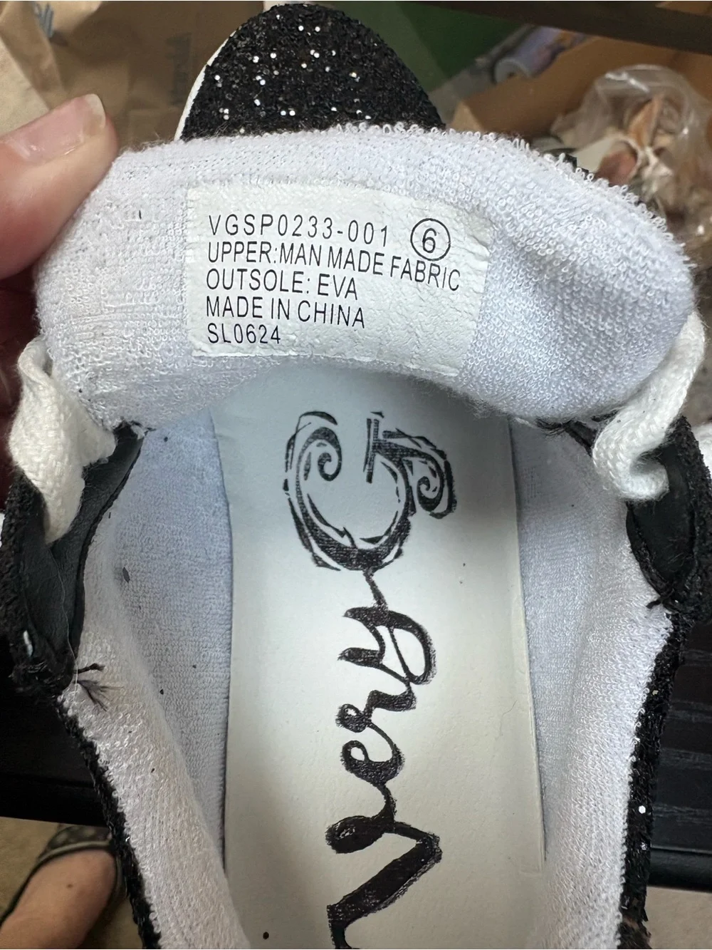 Very G Black Glitter Sneakers with Silver Star Accent